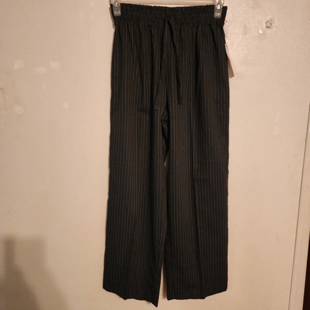 Oggi Pin Stripe Stretchy Elastic Waist Tie Wide Leg Pants Size M, Inseam 28"